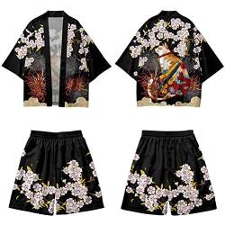 nicticsi Yukata Herren Japanischer Kimono Sommer Schlafanzug Hausanzug Set Cardigan Lose Outwear Vintage 3/4 Hülse Vielfarbig Druck Nachthemd Herrenhemd Stil3 XL von nicticsi