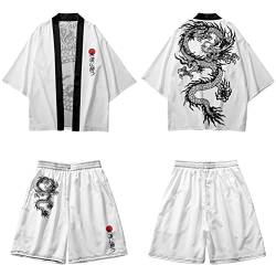 nicticsi Yukata Herren Japanischer Kimono Sommer Schlafanzug Hausanzug Set Cardigan Lose Outwear Vintage 3/4 Hülse Vielfarbig Druck Nachthemd Herrenhemd Stil4 3XL von nicticsi