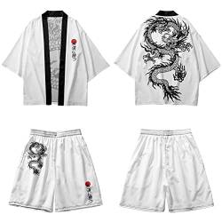 nicticsi Yukata Herren Japanischer Kimono Sommer Schlafanzug Hausanzug Set Cardigan Lose Outwear Vintage 3/4 Hülse Vielfarbig Druck Nachthemd Herrenhemd Stil4 XL von nicticsi