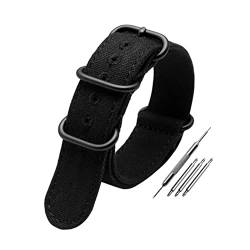 Armband 20mm 22mm 24mm 26mm Schwarz/Armeegrün Nato Nylon Canvas Stoff Uhrenarmband Schwarz Silber Schnalle, 26mm von nihngvjm