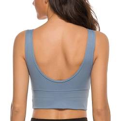 nine bull Sport-BHs für Damen – langer, drahtloser gepolsterter Sport-BH für Yoga, bauchfreies Top, A-blue grau, XX-Large von nine bull