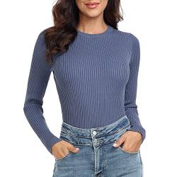 ninovino Damen Pullover Rundhals Langarm Slim Fitted Pullover Sweater Tops, blau, Mittel von ninovino