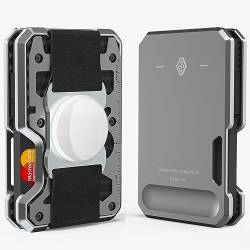 niubuy Minimalistische, schlanke Geldbörse für Herren – RFID-blockierende Vordertasche und Kreditkartenhalter – Metallgeldbörse für Herren mit Geldgurt und AirTag-Halter – magnetische Brieftasche für von niubuy