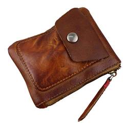 niumanery Genuine Leather Coin Purse Vintage Mini Zipper Wallets Case Storage Bag Card Holder Pocket for Men Women Light Coffee von niumanery