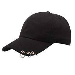 niumanery Unisex Korean Harajuku Baseball Cap with Metal Rings Hip Hop Adjustable Dad Hat Black von niumanery