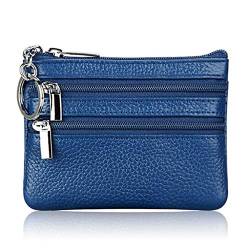 niumanery Women Men Leather Coin Purse Card Wallet Clutch Double Zipper Small Change Bag Blue von niumanery