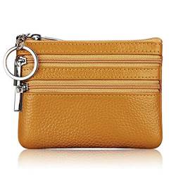 niumanery Women Men Leather Coin Purse Card Wallet Clutch Double Zipper Small Change Bag Yellow von niumanery