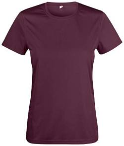 Atmungsaktives Damen-T-Shirt für Fitness, Sport und Freizeit mit UV50-Sonnenschutz. Das Sportshirt besteht zu 100% aus Polyester und verwendet Spin-Dye-Gewebe Burgund L von noTrash2003