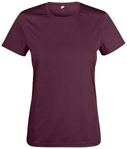 Atmungsaktives Damen-T-Shirt für Fitness, Sport und Freizeit mit UV50-Sonnenschutz. Das Sportshirt besteht zu 100% aus Polyester und verwendet Spin-Dye-Gewebe Burgund XS von noTrash2003