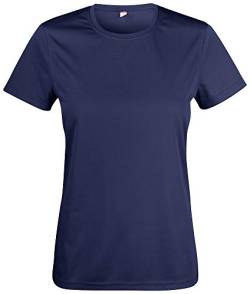 Atmungsaktives Damen-T-Shirt für Fitness, Sport und Freizeit mit UV50-Sonnenschutz. Das Sportshirt besteht zu 100% aus Polyester und verwendet Spin-Dye-Gewebe Navy M von noTrash2003