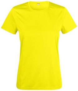 Atmungsaktives Damen-T-Shirt für Fitness, Sport und Freizeit mit UV50-Sonnenschutz. Das Sportshirt besteht zu 100% aus Polyester und verwendet Spin-Dye-Gewebe Neongelb L von noTrash2003