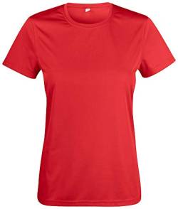 Atmungsaktives Damen-T-Shirt für Fitness, Sport und Freizeit mit UV50-Sonnenschutz. Das Sportshirt besteht zu 100% aus Polyester und verwendet Spin-Dye-Gewebe Rot M von noTrash2003