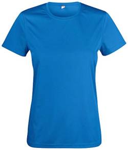 Atmungsaktives Damen-T-Shirt für Fitness, Sport und Freizeit mit UV50-Sonnenschutz. Das Sportshirt besteht zu 100% aus Polyester und verwendet Spin-Dye-Gewebe Royalblau L von noTrash2003