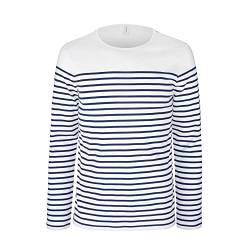 Maritimes Langarmshirt Herren Breton gestreift weiß blau Navy Marine Shirt T-Shirt Longsleeve mit Zierstick auf Schulter Weiss-Blau und Blau-Weiss S bis 3XL von noTrash2003