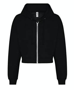 noTrash2003 Damen Hooded Full-Zip Sweatjacke Sweatshirt Hoodie mit Reissverschluss Cropped Abgeschnitten Bolero Style XXS-XL in 5 Farben (L, Schwarz) von noTrash2003