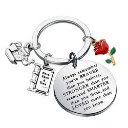 BAUNA Beauty and The Beast Keychain Fairytale Jewelry Belle Rose Charm Keychain Inspirational Gifts Always Remember You’re Braver Than You Believe Keychain von nobrand