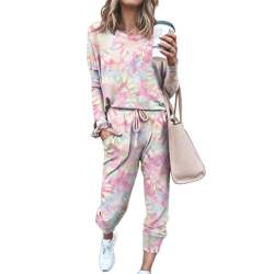 nonotse Damen-Trainingsanzug-Set, 2-teilig, Übergröße, Sport, Jogginganzug, lange Ärmel, Sweatshirt, Pullover, Hose, Freizeitkleidung, Jogginghose Gr. 50, rose von nonotse