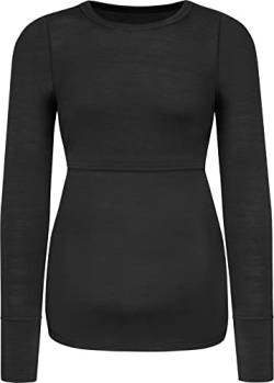 Damen Merino Umstands-Langarm-Shirt Stillshirt mit Rundhalsausschnitt - Schwangerschafts Oberteil Umstandspullover aus RWS zertifizierter Merinowolle und Elasthan Farbe Anthrazit Größe M von normani
