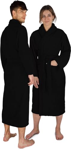 Damen und Herren Frottee Baumwoll Bademantel - Saunamantel aus extra Dicker Baumwolle 450 g/m² - wadenlanger Morgenmantel Farbe Nachtschwarz Größe 6XL von normani