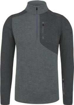Herren Merino Oberteil Ski-Langarm-Shirt Longsleeve mit Reißverschluss - 100% Merinowolle - Pullover mit 1/4 Zip und Arm-Reißverschluss Farbe Grau Größe XXL von normani