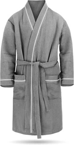 Herren Morgenmantel aus 100% Baumwolle - Waffelbademantel - dünner Kimono für Männer (Gr. S - 6XL) Farbe Grau Größe 6XL von normani
