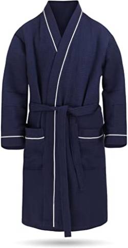Herren Morgenmantel aus 100% Baumwolle - Waffelbademantel - dünner Kimono für Männer (Gr. S - 6XL) Farbe Navy Größe 4XL von normani