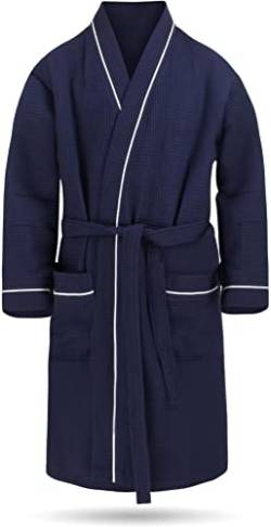 Herren Morgenmantel aus 100% Baumwolle - Waffelbademantel - dünner Kimono für Männer (Gr. S - 6XL) Farbe Navy Größe M von normani