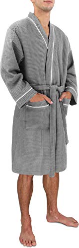 Morgenmantel für Herren aus weicher Baumwolle mit Waffeloptik Farbe Grau Größe 3XL von normani