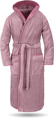 normani® Baumwoll Bademantel mit Kapuze in weicher Premium Qualität mit Öko Tex 100 für Damen und Herren Farbe Hellrosa/Rosa Größe 3XL von normani