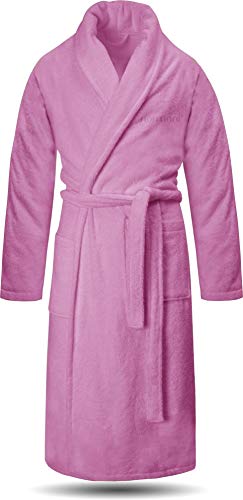 normani 100% Baumwoll Bademantel Saunamantel zweifarbig und einfarbig mit und ohne Kapuze für Damen und Herren (Gr. XS - 4XL) Farbe Rosa Größe XS von normani