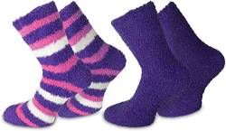 normani 2 Paar Kuschelsocken/Bettsocken/Socken Stripe Geringelt mit Elasthan Farbe Ringel/Lila Größe 39-42 von normani