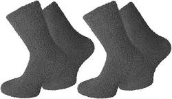 normani 2 Paar Kuschelsocken/Bettsocken/Socken Stripe Geringelt mit Elasthan Farbe Uni/Anthrazit Größe 43-46 von normani
