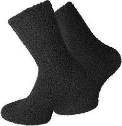 normani 2 Paar Kuschelsocken/Bettsocken/Socken Stripe Geringelt mit Elasthan Farbe Uni/Schwarz Größe 39-42 von normani