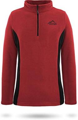 normani Damen Fleecepullover Winterpullover Skipullover mit Stehkragen und halber Reißverschluss, schnelltrocknend und EXTREM warmes Sweatshirt 280 g/m² Farbe Rot/Schwarz Größe S von normani