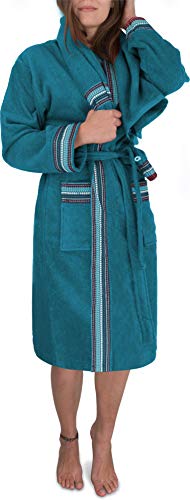 normani Damen Frotte Bademantel aus 100% Bio Baumwolle im Set mit Handtuch und Waschlappen Farbe Petrol Größe L von normani