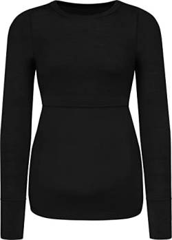 normani Damen Merino Umstands-Langarm-Shirt Stillshirt mit Rundhalsausschnitt - Schwangerschafts Oberteil Umstandspullover aus RWS zertifizierter Merinowolle und Elasthan Farbe Schwarz Größe XXL von normani