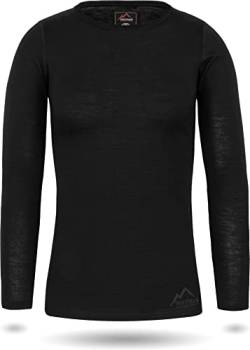 normani Damen Merino Unterhemd Langarmshirt Pullover Ski-Unterwäsche Rundhals - 100% Merinowolle Farbe Schwarz Größe L von normani