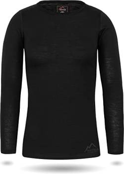 normani Damen Merino Unterhemd Langarmshirt Pullover Ski-Unterwäsche Rundhals - 100% Merinowolle Farbe Schwarz Größe S von normani