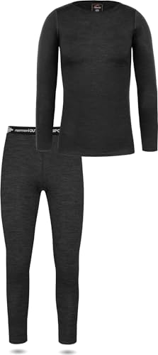 normani Damen Merino Unterwäsche-Set Garnitur (Langarmshirt Unterhemd und Unterhose) 100% Merinowolle Thermounterwäsche Ski-Funktionsunterwäsche Farbe Anthrazit Größe M von normani