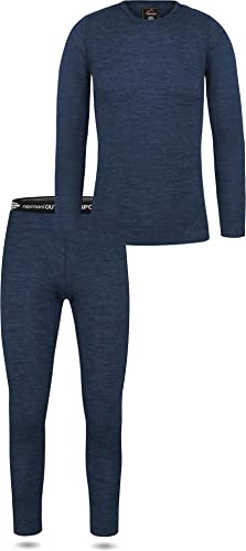 normani Damen Merino Unterwäsche-Set Garnitur (Langarmshirt Unterhemd und Unterhose) 100% Merinowolle Thermounterwäsche Ski-Funktionsunterwäsche Farbe Navy/Rundhals Größe M von normani