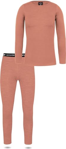 normani Damen Merino Unterwäsche-Set Garnitur (Langarmshirt Unterhemd und Unterhose) 100% Merinowolle Thermounterwäsche Ski-Funktionsunterwäsche Farbe Rosa Größe M von normani