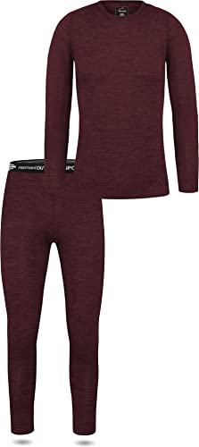 normani Damen Merino Unterwäsche-Set Garnitur (Langarmshirt Unterhemd und Unterhose) 100% Merinowolle Thermounterwäsche Ski-Funktionsunterwäsche Farbe Rot/Rundhals Größe M von normani