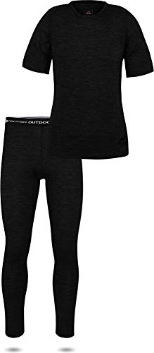 normani Damen Merino Unterwäsche-Set Garnitur - Kurzarm T-Shirt und Unterhose Set - 100% Merinowolle Thermounterwäsche Ski-Funktionsunterwäsche Farbe Schwarz Größe M von normani