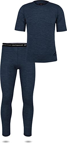 normani Herren Merino Unterwäsche-Set Garnitur (T-Shirt und Unterhose) 100% Merinowolle Thermounterwäsche Ski-Funktionsunterwäsche Farbe Navy Größe 6XL von normani