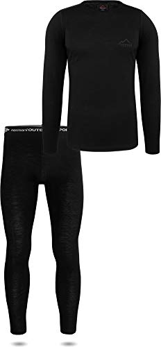 normani Herren Merino Unterwäsche-Set Garnitur (Unterhemd und Unterhose) 100% Merinowolle Thermounterwäsche Ski-Funktionsunterwäsche Farbe Dunkel-Schwarz Größe 5XL von normani