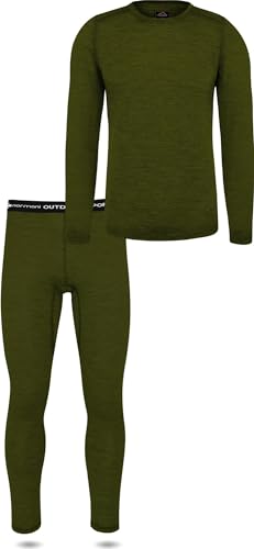 normani Herren Merino Unterwäsche-Set Garnitur (Unterhemd und Unterhose) 100% Merinowolle Thermounterwäsche Ski-Funktionsunterwäsche Farbe Grün Größe 6XL von normani