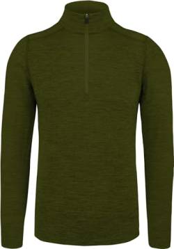 normani Herren Premium Merino Outdoor Langarm-Shirt Longsleeve mit ReiÃŸverschluss, 100% Merinowolle Pullover mit 1/4 Zip Farbe Grün GröÃŸe L/52 von normani