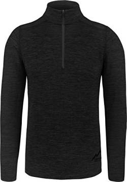 normani Herren Premium Merino Outdoor Langarm-Shirt Longsleeve mit Reißverschluss, 100% Merinowolle Pullover mit 1/4 Zip Farbe Dunkel-Schwarz Größe M/50 von normani