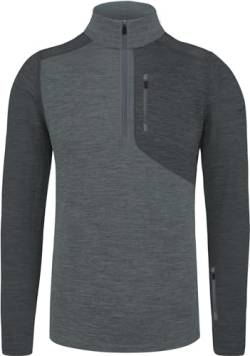 normani Herren Premium Merino Outdoor Langarm-Shirt Longsleeve mit Reißverschluss, 100% Merinowolle Pullover mit 1/4 Zip Farbe Grau/Anthrazit Größe XXL/56 von normani