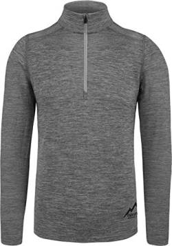 normani Herren Premium Merino Outdoor Langarm-Shirt Longsleeve mit Reißverschluss, 100% Merinowolle Pullover mit 1/4 Zip Farbe Grau-Meliert Größe L/52 von normani